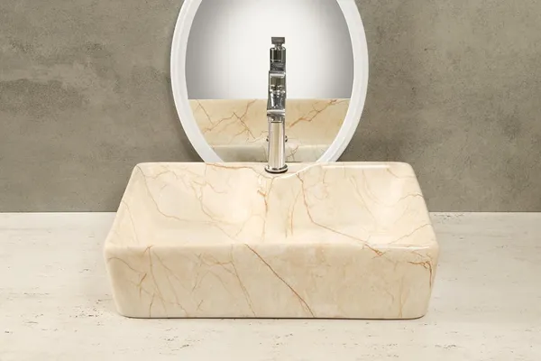 HISRE_Designer_Table_Top_Basin_Beige_Marble_Vessel_Sink_Over_Counter_Wash_Basin_For_Bathrooms_&_Living_Room_19_X_14_X_5_Inch_(1105)_Table_Top_Basin_(White)