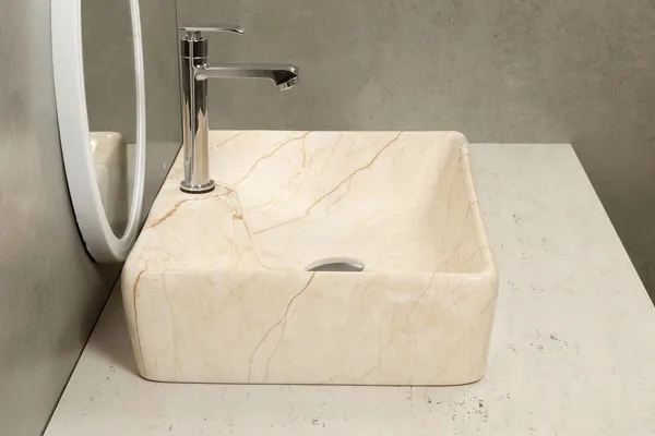 HISRE_Designer_Table_Top_Basin_Beige_Marble_Vessel_Sink_Over_Counter_Wash_Basin_For_Bathrooms_&_Living_Room_19_X_14_X_5_Inch_(1105)_Table_Top_Basin_(White)