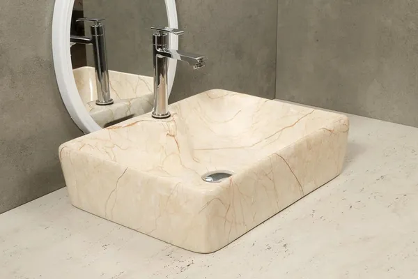 HISRE_Designer_Table_Top_Basin_Beige_Marble_Vessel_Sink_Over_Counter_Wash_Basin_For_Bathrooms_&_Living_Room_19_X_14_X_5_Inch_(1105)_Table_Top_Basin_(White)