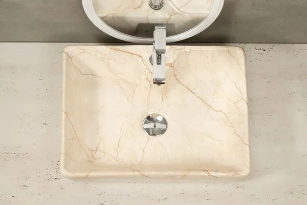 HISRE_Designer_Table_Top_Basin_Beige_Marble_Vessel_Sink_Over_Counter_Wash_Basin_For_Bathrooms_&_Living_Room_19_X_14_X_5_Inch_(1105)_Table_Top_Basin_(White)