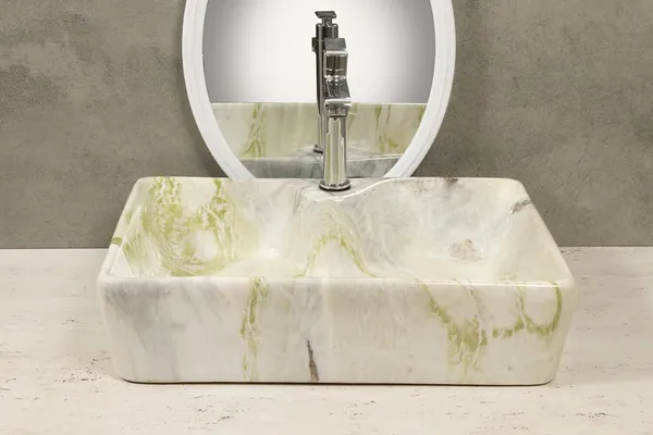 HISRE_Green-White_Marble_Look_Ceramic_Table_Top_Vessel_Sink_Over_Counter_Wash_Basin_For_Bathrooms_&_Living_Room_19_X_14_X_5_Inch_(1104)_Table_Top_Basin_(White)
