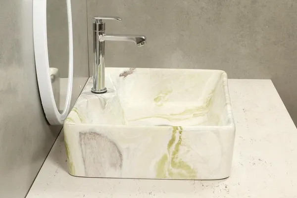 HISRE_Green-White_Marble_Look_Ceramic_Table_Top_Vessel_Sink_Over_Counter_Wash_Basin_For_Bathrooms_&_Living_Room_19_X_14_X_5_Inch_(1104)_Table_Top_Basin_(White)