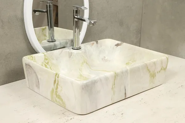 HISRE_Green-White_Marble_Look_Ceramic_Table_Top_Vessel_Sink_Over_Counter_Wash_Basin_For_Bathrooms_&_Living_Room_19_X_14_X_5_Inch_(1104)_Table_Top_Basin_(White)