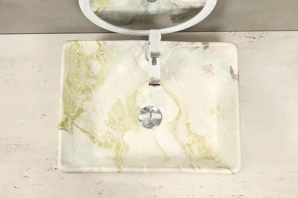 HISRE_Green-White_Marble_Look_Ceramic_Table_Top_Vessel_Sink_Over_Counter_Wash_Basin_For_Bathrooms_&_Living_Room_19_X_14_X_5_Inch_(1104)_Table_Top_Basin_(White)