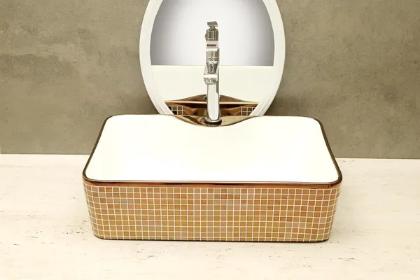 HISRE_Ceramic_Table_Top_Wash_Basin_|_Oval_Shape_Vessel_Sink_for_Bathroom_Over_Counter_Wash_Basin_For_Bathrooms_&_Living_Room_19_X_14_X_5_Inch_(G1104)_Table_Top_Basin_(Gold_&_White)