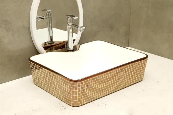 HISRE_Ceramic_Table_Top_Wash_Basin_|_Oval_Shape_Vessel_Sink_for_Bathroom_Over_Counter_Wash_Basin_For_Bathrooms_&_Living_Room_19_X_14_X_5_Inch_(G1104)_Table_Top_Basin_(Gold_&_White)
