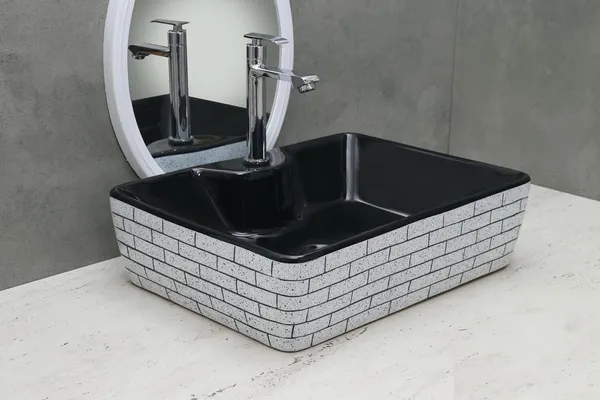 HISRE_Ceramic_Table_Top_Vessel_Sink_Wash_Basin_Oval_Shape_Over_Counter_Wash_Basin_For_Bathrooms_&_Living_Room_19_X_14_X_5_Inch_(RT602)_Table_Top_Basin_(Black_&_Gray)