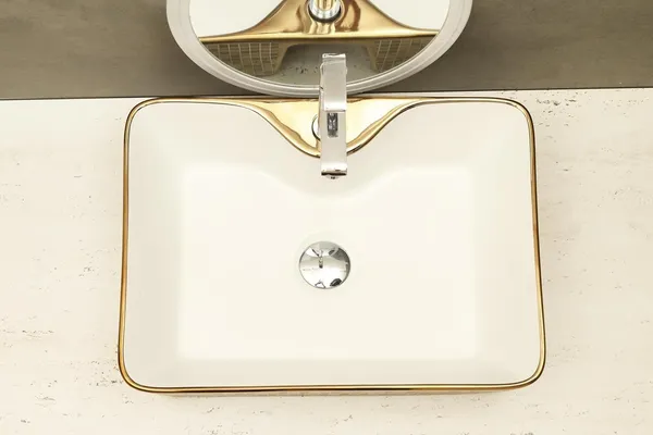 HISRE_Ceramic_Designer_Golden_Mosaic_Table_Top_Vessel_Sink_Wash_Basin_Oval_Shape_Over_Counter_Wash_Basin_For_Bathrooms_&_Living_Room_19_X_14_X_5_Inch_(G1105)_Table_Top_Basin_(Gold_&_White)
