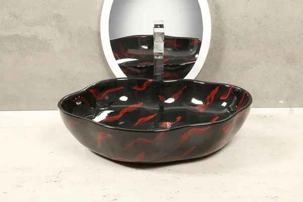 HISRE_Ceramic_Table_Top_Vessel_Sink_Wash_Basin_Over_Counter/_Counter_Top_Wash_Basin_For_Bathroom_&_Living_Room_20_X_15.5_X_5_Inches_(LV4400)_Table_Top_Basin_(Black)