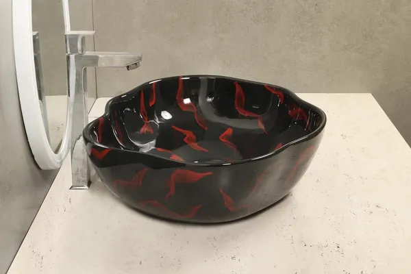 HISRE_Ceramic_Table_Top_Vessel_Sink_Wash_Basin_Over_Counter/_Counter_Top_Wash_Basin_For_Bathroom_&_Living_Room_20_X_15.5_X_5_Inches_(LV4400)_Table_Top_Basin_(Black)