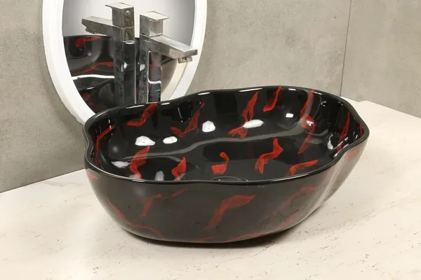HISRE_Ceramic_Table_Top_Vessel_Sink_Wash_Basin_Over_Counter/_Counter_Top_Wash_Basin_For_Bathroom_&_Living_Room_20_X_15.5_X_5_Inches_(LV4400)_Table_Top_Basin_(Black)