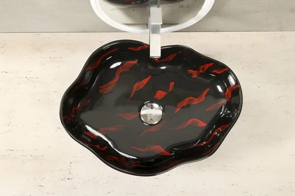 HISRE_Ceramic_Table_Top_Vessel_Sink_Wash_Basin_Over_Counter/_Counter_Top_Wash_Basin_For_Bathroom_&_Living_Room_20_X_15.5_X_5_Inches_(LV4400)_Table_Top_Basin_(Black)