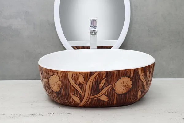HISRE_Matt_Marble_Luxurious_Table_Top_Bathroom_Sink_OVEL_(16.5_x_16.5_x_5.5_Inch)_Design_-_2_Table_Top_Basin_(Browm)