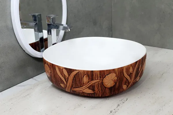 HISRE_Matt_Marble_Luxurious_Table_Top_Bathroom_Sink_OVEL_(16.5_x_16.5_x_5.5_Inch)_Design_-_2_Table_Top_Basin_(Browm)