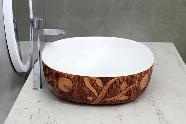 HISRE_Matt_Marble_Luxurious_Table_Top_Bathroom_Sink_OVEL_(16.5_x_16.5_x_5.5_Inch)_Design_-_2_Table_Top_Basin_(Browm)