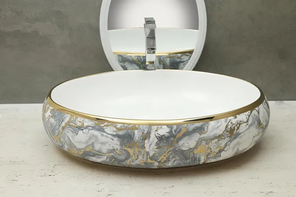 HISRE_Designer_Round_Ceramic_Wash_Basin_for_Bathroom_Tabletop_Marble_Finish_Sink_Over_Counter_Wash_Basin_Countertop_(24_x_17_x_5.5_Inch)_G3901_Table_Top_Basin_(White)