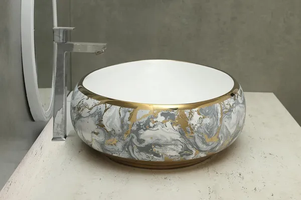 HISRE_Designer_Round_Ceramic_Wash_Basin_for_Bathroom_Tabletop_Marble_Finish_Sink_Over_Counter_Wash_Basin_Countertop_(24_x_17_x_5.5_Inch)_G3901_Table_Top_Basin_(White)