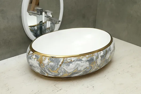 HISRE_Designer_Round_Ceramic_Wash_Basin_for_Bathroom_Tabletop_Marble_Finish_Sink_Over_Counter_Wash_Basin_Countertop_(24_x_17_x_5.5_Inch)_G3901_Table_Top_Basin_(White)