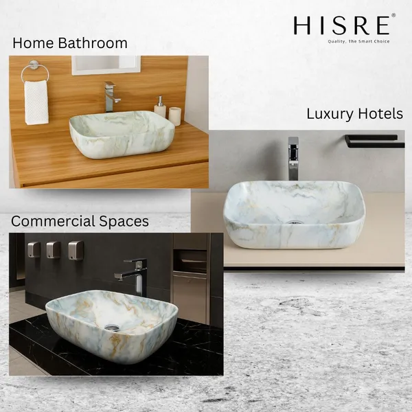 HISRE_Luxurious_Table_Top_Wash_Basin|_Premium_Ceramic_Basin_for_Bathroom_&_Living_Room_WHITE_Marble_Finish_OVER-COUNTER_Wash_Basin_|_45x33x13_cm_|_White_|_SKTP1048_Over_Counter_Basin_(White_Marble_Finish)