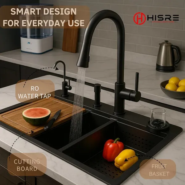 HISRE_Multifunctional_Waterfall_Kitchen_Sink_304_GRADE_All_in_One_30x18_inch_Vessel_Sink_(Matte_Black_Finish)