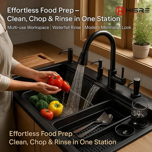 HISRE_Multifunctional_Waterfall_Kitchen_Sink_304_GRADE_All_in_One_30x18_inch_Vessel_Sink_(Matte_Black_Finish)