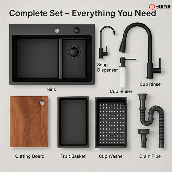 HISRE_Multifunctional_Waterfall_Kitchen_Sink_304_GRADE_All_in_One_30x18_inch_Vessel_Sink_(Matte_Black_Finish)