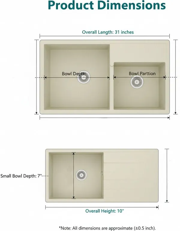 HISRE_Quartz_Double_Bowl_Kitchen_Sink_31x19x10_Inch_Scratch_Resistant_Sink_QSB-311910-CRM_Top_Mount_(Crema)