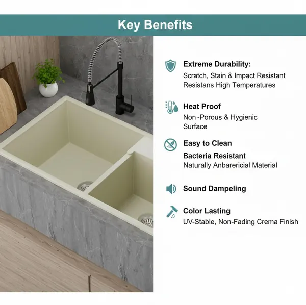 HISRE_Quartz_Double_Bowl_Kitchen_Sink_31x19x10_Inch_Scratch_Resistant_Sink_QSB-311910-CRM_Top_Mount_(Crema)