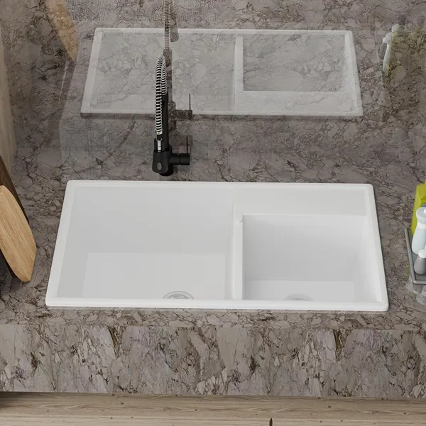HISRE_Quartz_Double_Bowl_Kitchen_Sink_31x19x10_Inch_Modern_Homes_–_White_QSB-311910-WHT_Top_Mount_(White)