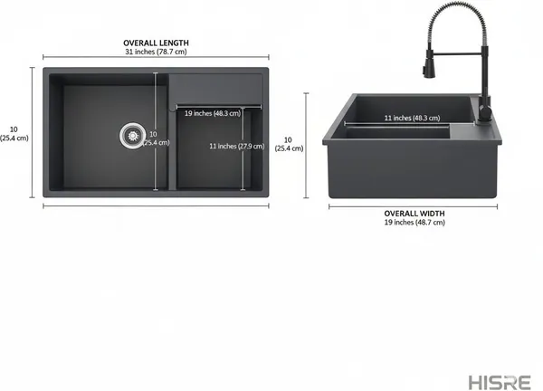 HISRE_Quartz_Double_Bowl_Kitchen_Sink_31x19x10_Inch_Durable_Easy_Clean_–_Gray_QSB-311910-GRY_Top_Mount_(Gray)