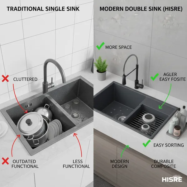 HISRE_Quartz_Double_Bowl_Kitchen_Sink_31x19x10_Inch_Durable_Easy_Clean_–_Gray_QSB-311910-GRY_Top_Mount_(Gray)