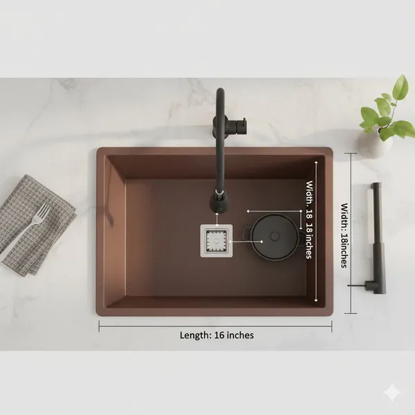 HISRE_Kitchen_Sink_Brown_Single_Bowl_Scratch_Resistant_Basin_QKS-16X18X8-BRN_(Brown)_Top_Mount_(Brown)