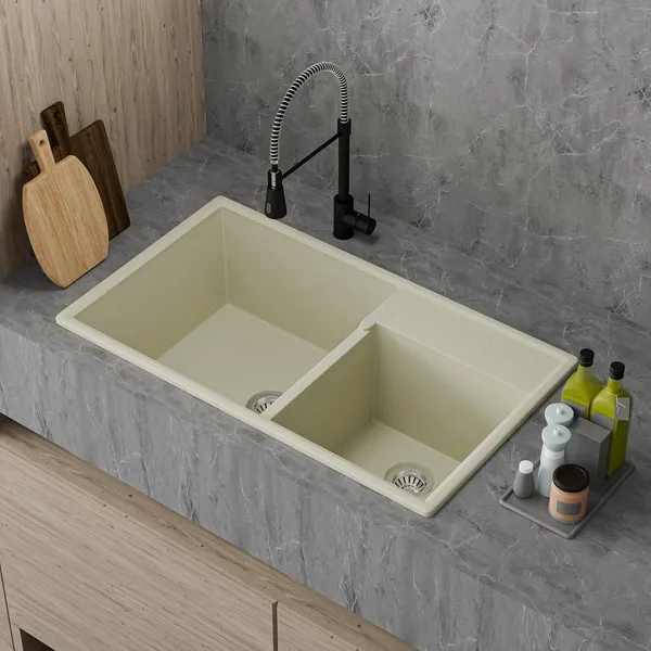 HISRE_Durable_Quartz_Double_Bowl_Sink_31x18x9_Inch_Sound_Dampening_Easy_Clean_QS-3189-IV_Top_Mount_(Beige)