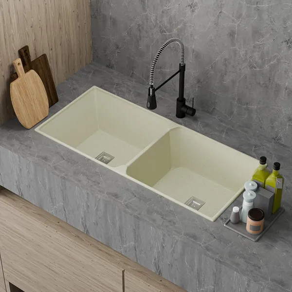 HISRE_Modern_Quartz_Kitchen_Sink_with_Double_Bowl_Spacious_Deep_Basin_Easy_to_Clean_HS-DBQ-4520-WH_Top_Mount_(Beige)