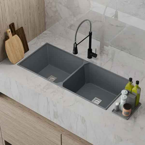 HISRE_Scratch_Resistant_Quartz_Kitchen_Sink_45x20x9_Inch_Double_Bowl_Noise_Reducing_HS-DBQ-4520-BR_Top_Mount_(Grey)