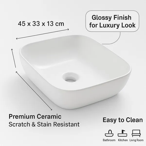 HISRE_Luxury_Tabletop_Ceramic_Wash_Basin_|_Elegant_White_Marble_Look_for_Bathroom_Premium_Ceramic_Table_Top_Wash_Basin_45x33x13_cm_–_Plain_White_Luxury_Design_Over_Counter_Basin_(Glossy_Pure_White_Finish)
