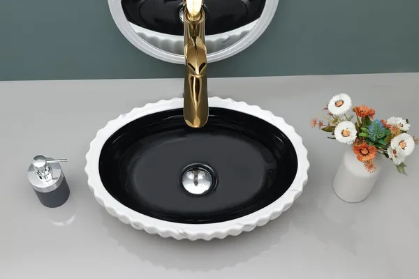 HISRE_Ceramic_Tabletop_Wash_Basin_Black_&_White_Marble_Finish_for_Modern_Bathroom_Table_Top_Wash_Basin_Countertop_Bathroom_Sink_(19_x_13.5_x_5_Inch)_CE3301_Over_Counter_Basin_(White)