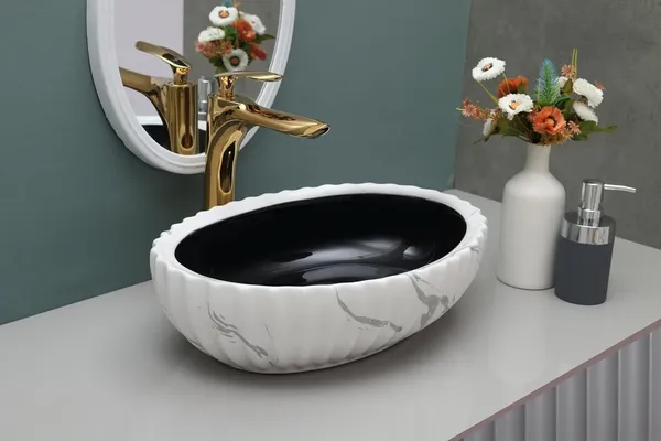 HISRE_Ceramic_Tabletop_Wash_Basin_Black_&_White_Marble_Finish_for_Modern_Bathroom_Table_Top_Wash_Basin_Countertop_Bathroom_Sink_(19_x_13.5_x_5_Inch)_CE3301_Over_Counter_Basin_(White)