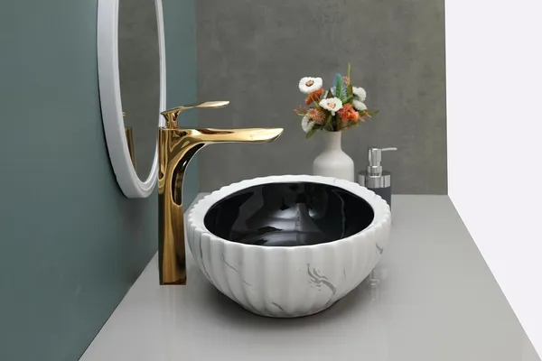 HISRE_Ceramic_Tabletop_Wash_Basin_Black_&_White_Marble_Finish_for_Modern_Bathroom_Table_Top_Wash_Basin_Countertop_Bathroom_Sink_(19_x_13.5_x_5_Inch)_CE3301_Over_Counter_Basin_(White)