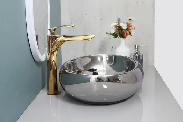 HISRE_Premium_Ceramic_Wash_Basin_Silver_Glossy_Oval_Designer_Countertop_Tabletop_Sink_Vessel_Sink_Wash_Basin_for_Bathroom_(16_x_13_x_6_Inch)_G2602_Over_Counter_Basin_(Silver)