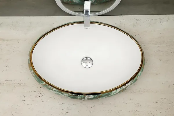 HISRE_Designer_Green_Golden_Marble_Round_Ceramic_Wash_Basin_Sink_Basin_for_Bathroom_Over_Counter_Wash_Basin_for_Living_Room_(24_x_17_x_5.5_Inch)_Vessel_Sink_(White)