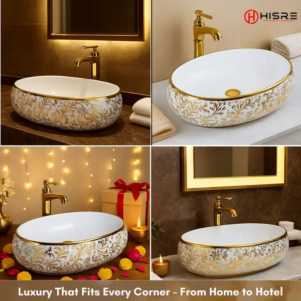 HISRE_Luxury_Golden_Floral_Table_Top_Wash_Basin_for_Bathroom_&_Hotel_Over_Counter_Wash_Basin_for_Living_Room_(24_x_17_x_5.5_Inch)_2203_Over_Counter_Basin_(White)