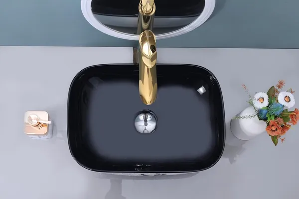 HISRE_Designer_Glossy_Finish_Table_Top_Ceramic_Wash_Basin_Vessel_Sink_with_Slim_Rim_Collapsible_Wash_Basin_|_Wash_Basin_for_Bathroom_(18_x_13_x_5_Inch)_SL13_Table_Top_Basin_(White_&_Black)