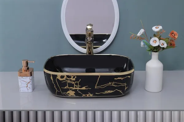 HISRE_Designer_Tabletop_Wash_Basin_Black_&_Gold_Rectangular_Countertop_Vessel_Sink_Modern_Design_-_Perfect_for_Home_&_Bathroom_Decor_(Model-G3011)_Over_Counter_Basin_(Black_&_Golden)
