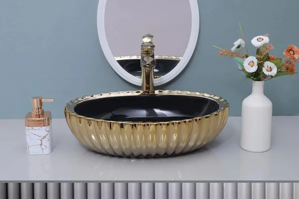 HISRE_Ceramic_Wash_Basin_Golden_&_Black_Round_Countertop_Vessel_Sink_for_Bathroom_Modern_Design_-_Perfect_for_Home_&_Bathroom_Decor_(Model-G3041)_Over_Counter_Basin_(Black_&_Golden)
