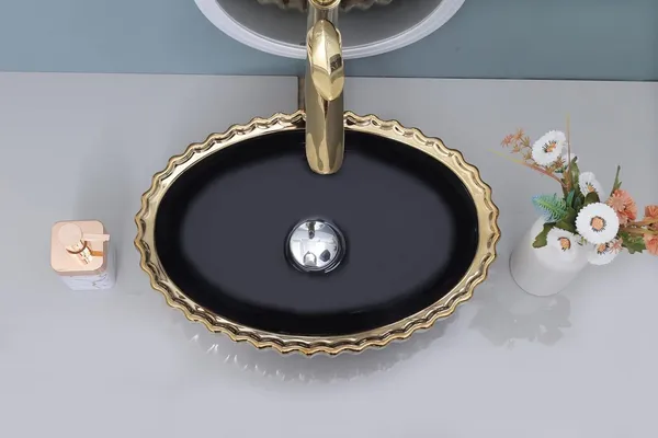 HISRE_Ceramic_Wash_Basin_Golden_&_Black_Round_Countertop_Vessel_Sink_for_Bathroom_Modern_Design_-_Perfect_for_Home_&_Bathroom_Decor_(Model-G3041)_Over_Counter_Basin_(Black_&_Golden)