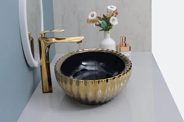 HISRE_Ceramic_Wash_Basin_Golden_&_Black_Round_Countertop_Vessel_Sink_for_Bathroom_Modern_Design_-_Perfect_for_Home_&_Bathroom_Decor_(Model-G3041)_Over_Counter_Basin_(Black_&_Golden)
