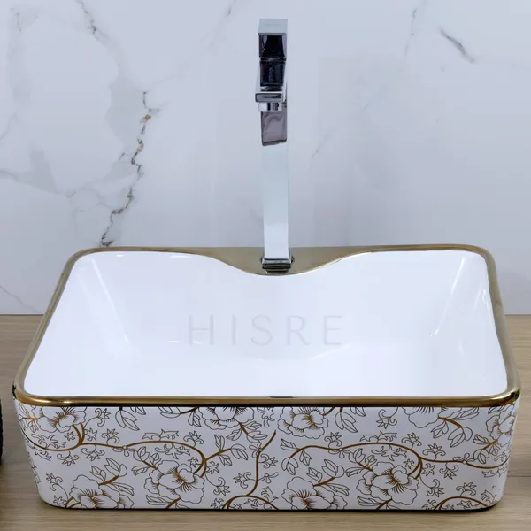 HISRE_Over_Counter_Top_Wash_Basin_For_Living_Room_Washbasin_Countertop_Ceramic_Bathroom_Kitchen_Sink_(18_x_14_x_5.5_Inch)_Table_Top_Basin_(White_Gold_Floral_Design_Print)