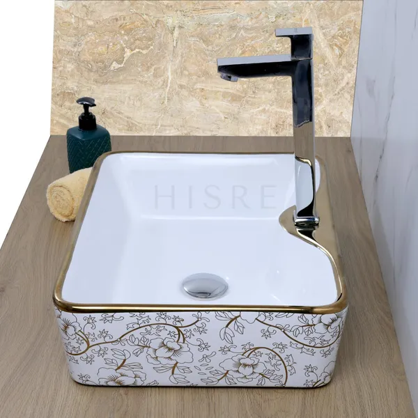 HISRE_Over_Counter_Top_Wash_Basin_For_Living_Room_Washbasin_Countertop_Ceramic_Bathroom_Kitchen_Sink_(18_x_14_x_5.5_Inch)_Table_Top_Basin_(White_Gold_Floral_Design_Print)