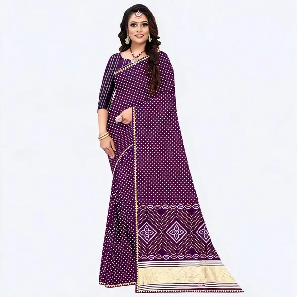 Purple_Cotton_Geometric_Dotted_Printed_Saree_For_Women
